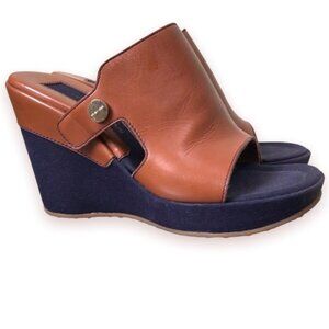Sergio Rossi Wedge Platform Mules Leather Canvas Slides Wedges Sandals Shoes 39